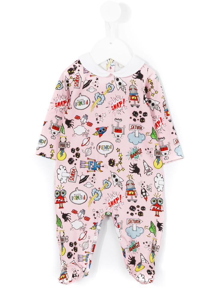Fendi Kids Print Romper, Newborn Girl's, Size: 1 Mth, Pink/purple