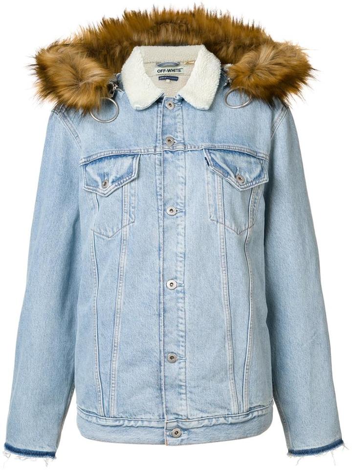 Off-white Levi's Shearling Trucker Jacket, Women's, Size: Small, Blue, Cotton/polyester/acrylic