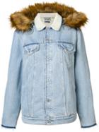 Off-white Levi's Shearling Trucker Jacket, Women's, Size: Small, Blue, Cotton/polyester/acrylic