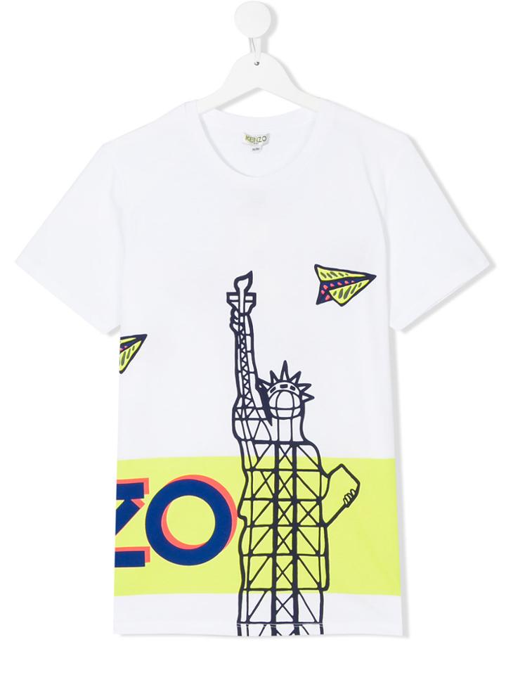 Kenzo Kids Logo Empire State Print T-shirt - White
