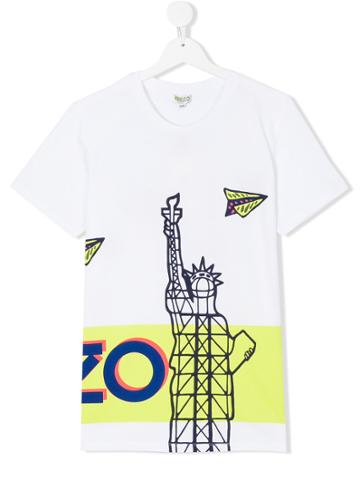 Kenzo Kids Logo Empire State Print T-shirt - White