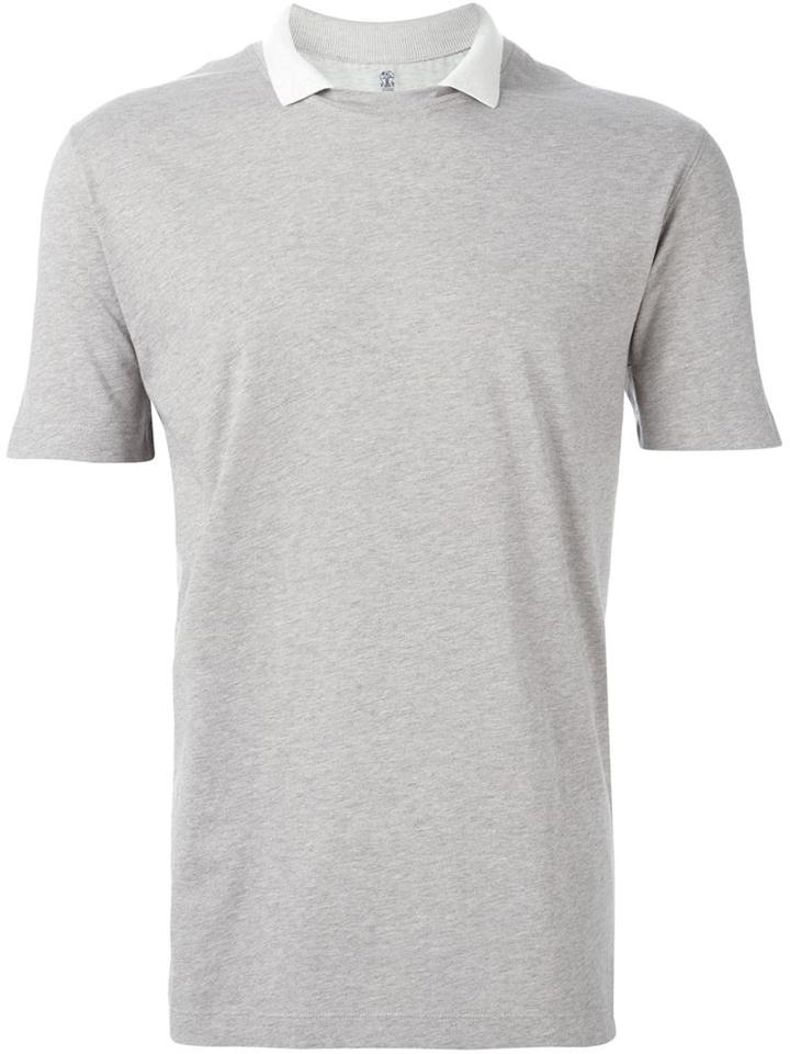 Brunello Cucinelli Collar Insert T-shirt, Men's, Size: L, Grey, Cotton