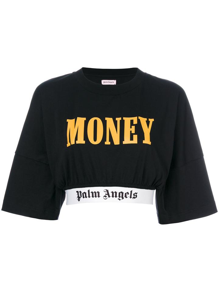 Palm Angels - Cropped Logo Trim T-shirt - Women - Cotton - S, Black, Cotton