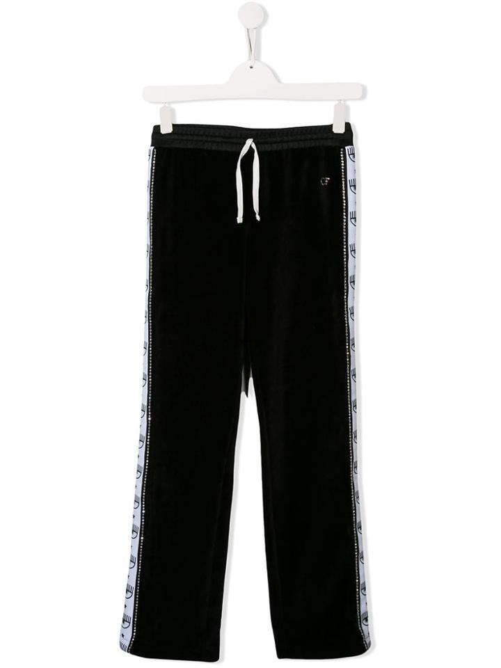 Chiara Ferragni Kids Teen Winking Eyes Track Pants - Black
