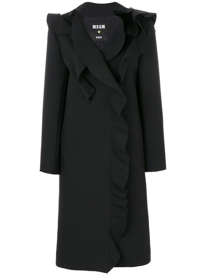 Msgm - Ruffle Trim Coat - Women - Polyester/spandex/elastane/viscose - 46, Black, Polyester/spandex/elastane/viscose
