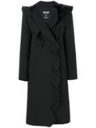 Msgm - Ruffle Trim Coat - Women - Polyester/spandex/elastane/viscose - 46, Black, Polyester/spandex/elastane/viscose