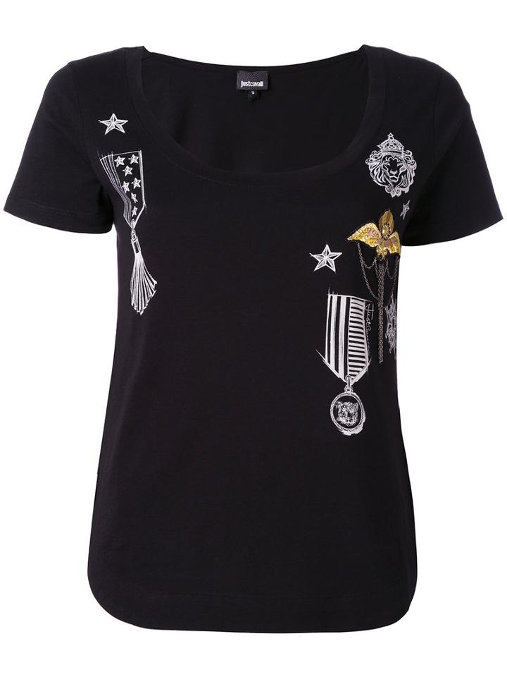Just Cavalli - Embellished T-shirt - Women - Cotton - S, Black, Cotton