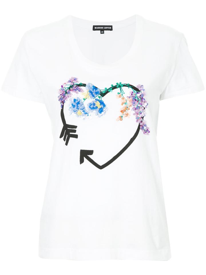 Markus Lupfer Embellished Heart Print T-shirt - White