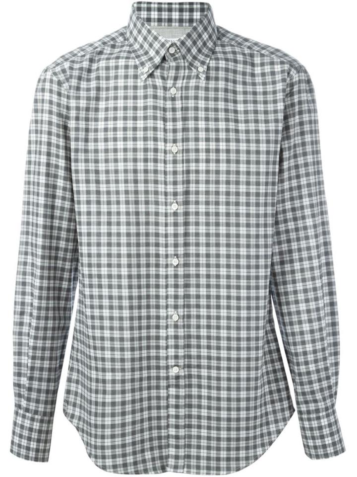 Brunello Cucinelli Checked Button Down Collar Shirt, Men's, Size: Small, Grey, Cotton