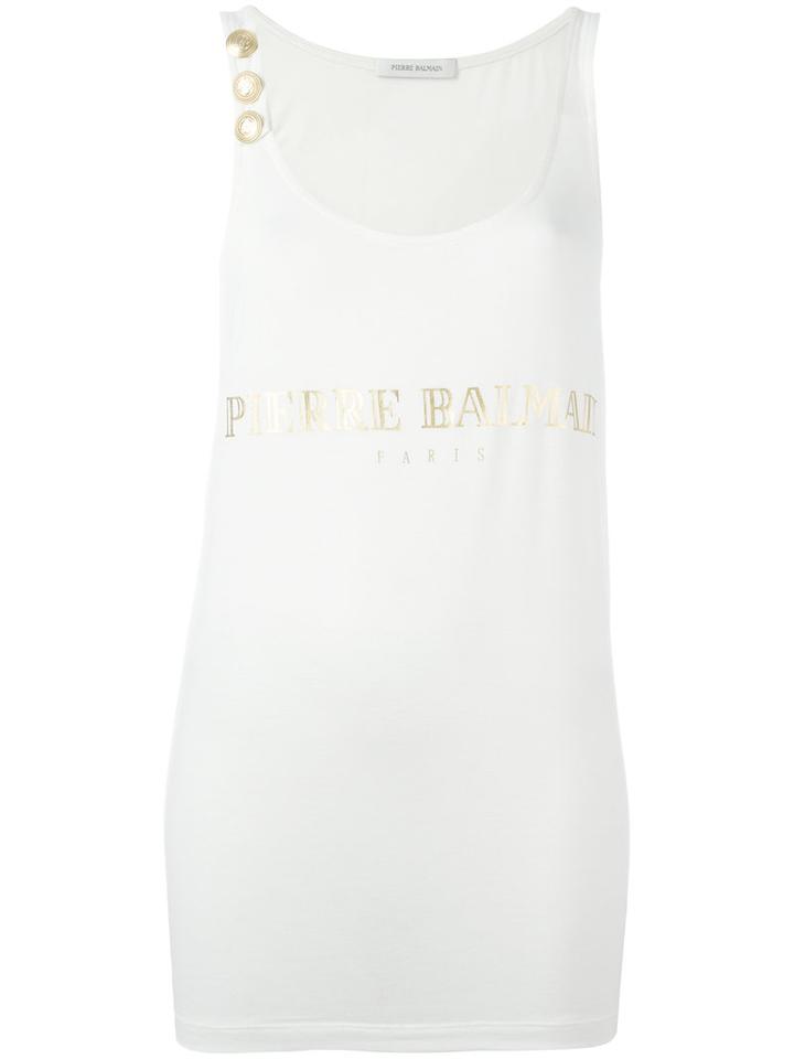 Pierre Balmain Logo Print Tank, Women's, Size: 40, White, Polyester/viscose/spandex/elastane