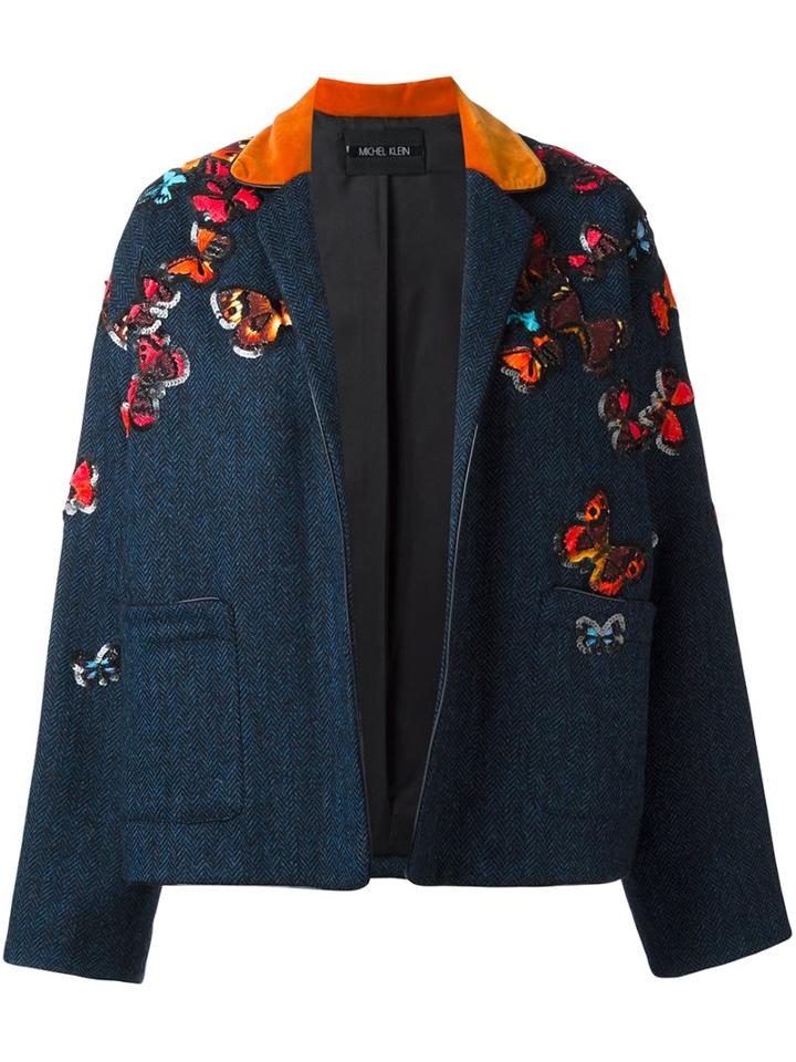 Michel Klein 'butterflies' Embroidered Jacket, Women's, Size: 38, Blue, Wool