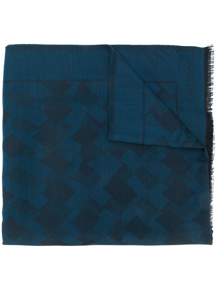 Z Zegna Fringed Jacquard Scarf - Blue