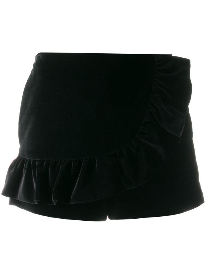 Red Valentino Red(v) Ruffled Velvet Shorts - Black