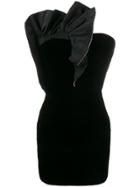 Saint Laurent Crystal Ruffle Bandeau Velvet Mini Dress - Black