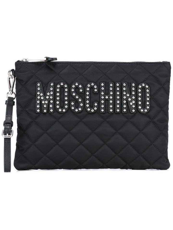 Moschino - Quilted Logo Clutch - Women - Polyester - One Size, Women's, Black, Polyester