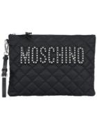 Moschino - Quilted Logo Clutch - Women - Polyester - One Size, Women's, Black, Polyester