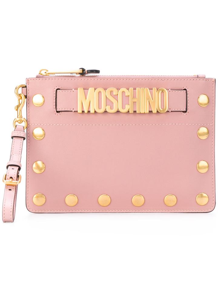 Moschino Studded Logo Clutch - Pink & Purple