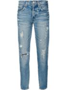 Moussy Frayed Cropped Jeans, Women's, Size: 28, Blue, Cotton