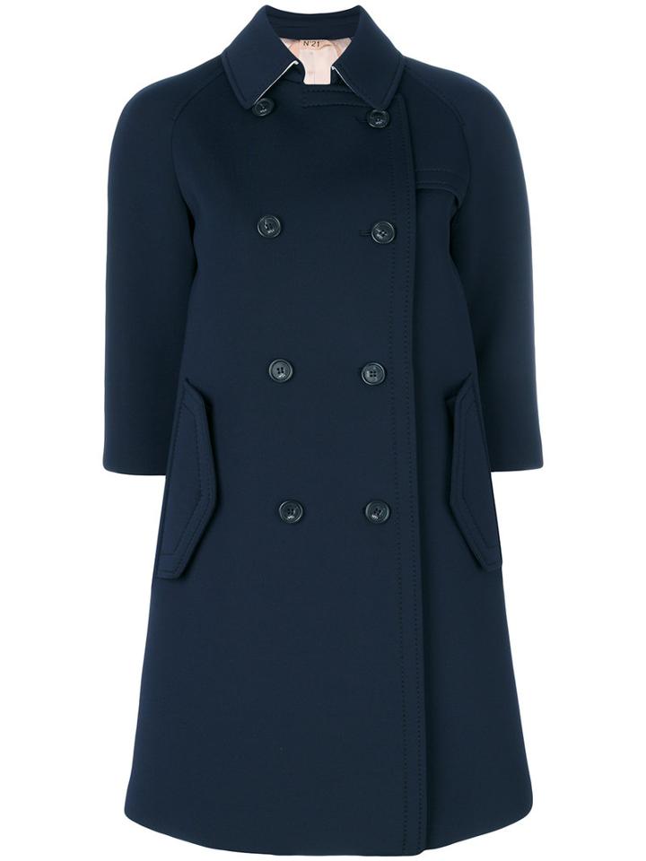 No21 - Double Breasted Coat - Women - Polyester/spandex/elastane/acetate/viscose - 42, Blue, Polyester/spandex/elastane/acetate/viscose