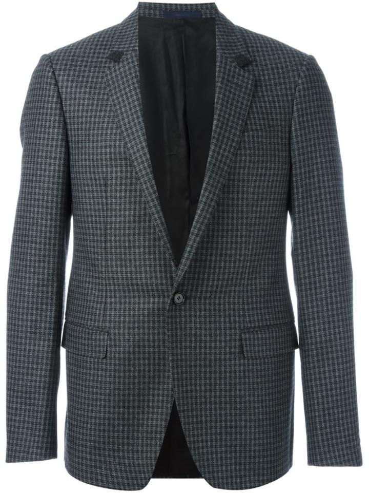 Lanvin Small Check Blazer, Men's, Size: 50, Grey, Polyester/cupro/wool