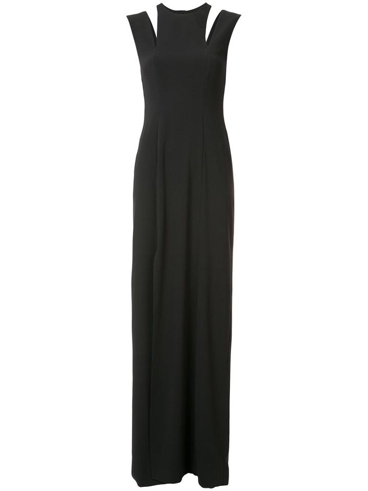 Halston Heritage - Shoulder Slit Detail Gown - Women - Polyester/spandex/elastane - 2, Black, Polyester/spandex/elastane