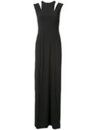Halston Heritage - Shoulder Slit Detail Gown - Women - Polyester/spandex/elastane - 2, Black, Polyester/spandex/elastane