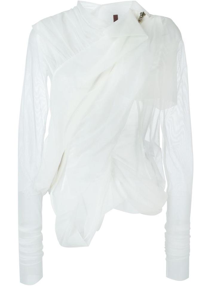Rick Owens Lilies Tulle Zipped Asymmetric Jacket, Women's, Size: 42, White, Polyamide/spandex/elastane