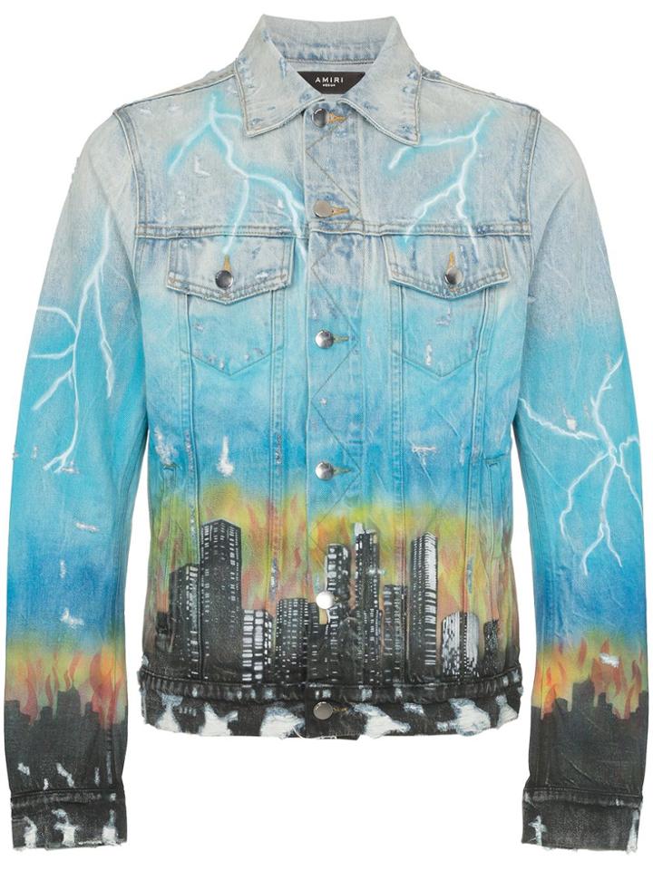 Amiri City Dragon Print Denim Jacket - Blue