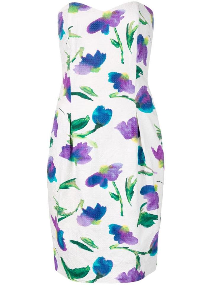 Christian Dior Pre-owned Strapless Floral Print Dress - White