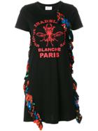 Isabelle Blanche Ruffle Print T-shirt Dress - Black