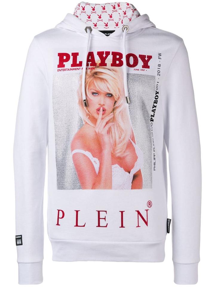 Philipp Plein Philipp Plein X Playboy Printed Crystal Hoodie - White