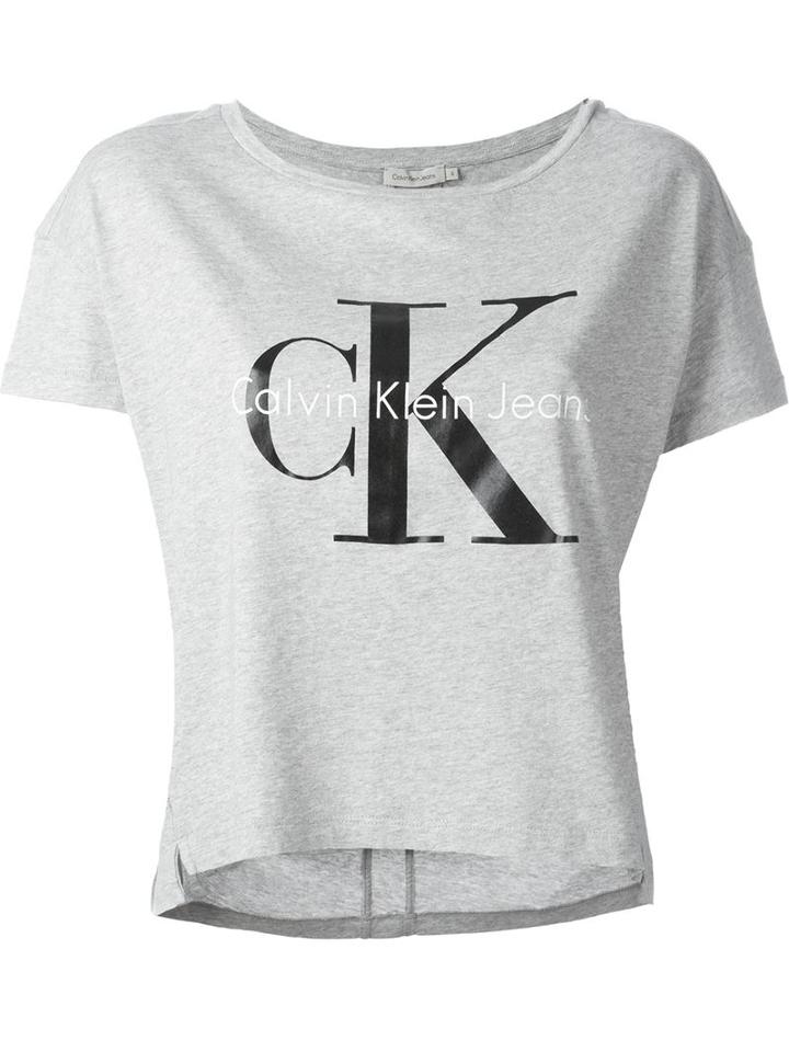 Calvin Klein Jeans Logo Print Boxy T-shirt, Women's, Size: Large, Grey, Cotton