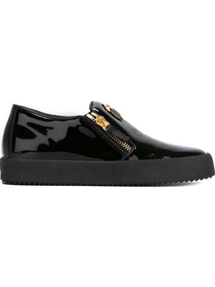 Giuseppe Zanotti Design Eve Slip-on Sneakers, Women's, Size: 41, Black, Leather/patent Leather/rubber