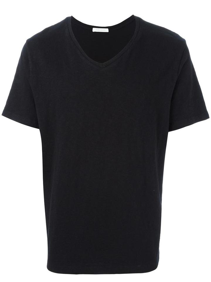 Pierre Balmain V-neck Plain T-shirt, Men's, Size: 52, Black, Cotton