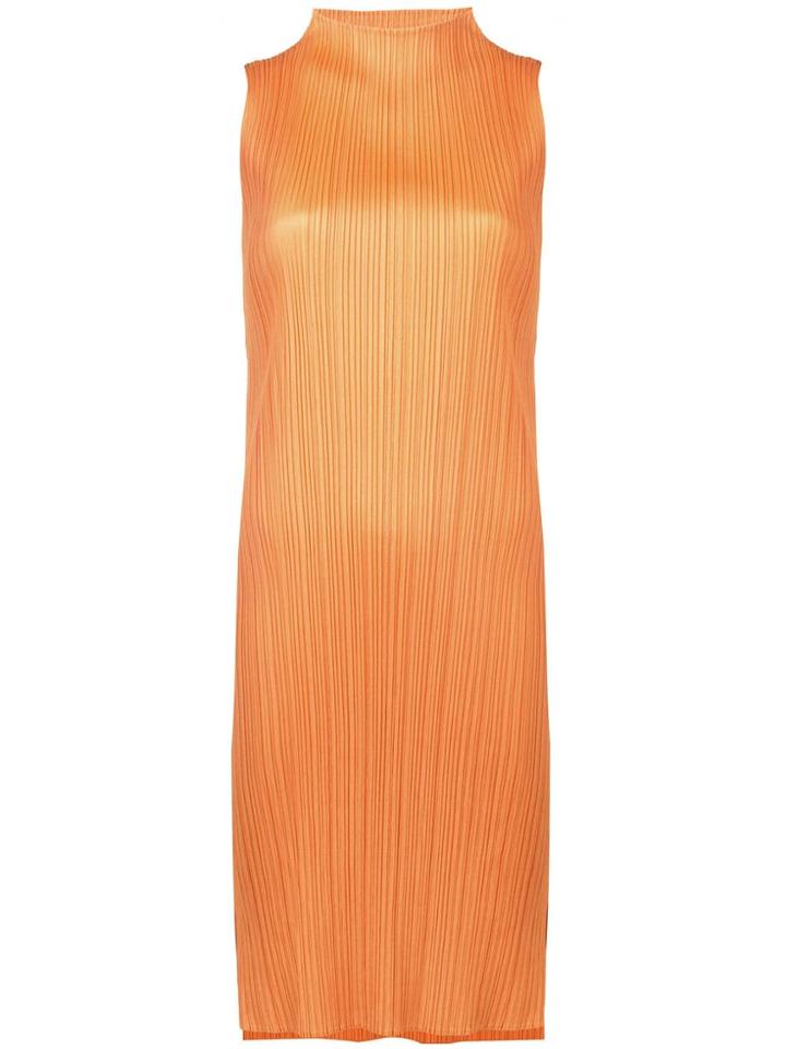 Pleats Please By Issey Miyake Pleated Slit Dress - Yellow