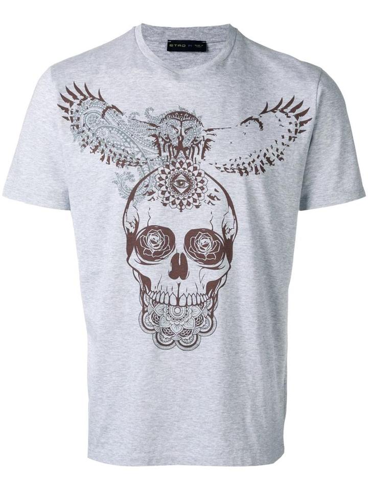 Etro Skull Print T-shirt, Men's, Size: Large, Grey, Cotton