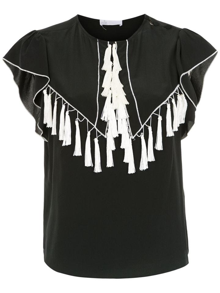 Nk Fringed Silk Top - Black