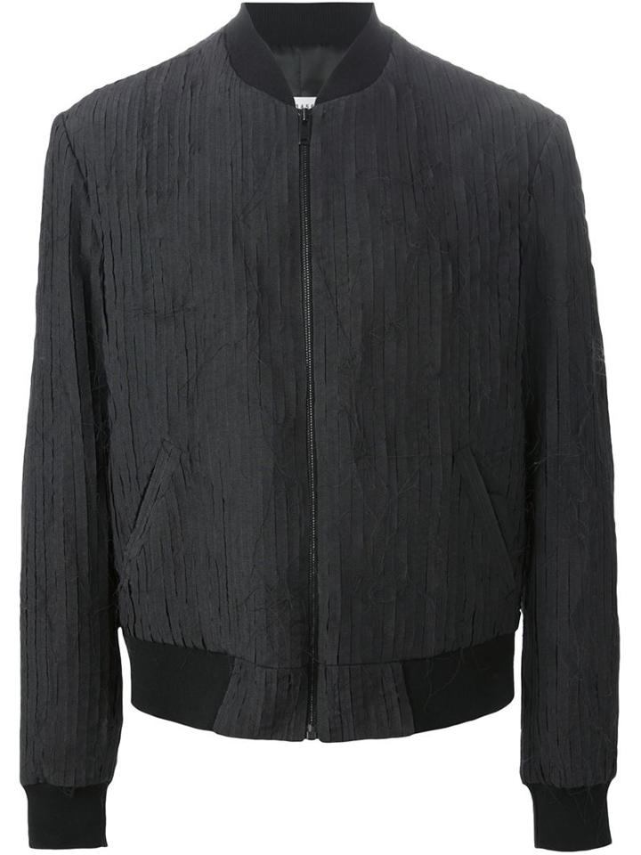 Maison Margiela Striped Panel Bomber Jacket, Men's, Size: 50, Black, Silk/viscose