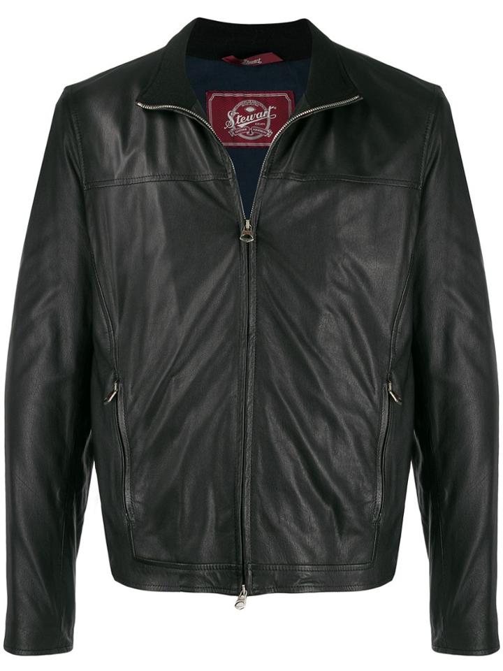 Stewart Zipped Biker Jacket - Black