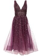 Marchesa Notte Plunge Neck Foil Dress - Pink & Purple