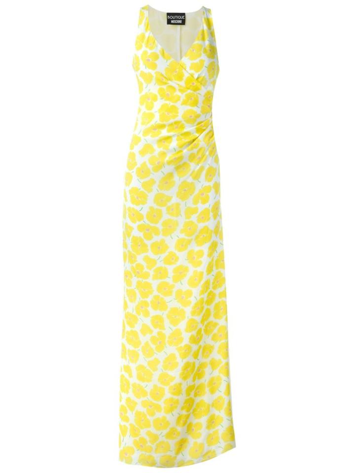 Boutique Moschino Floral Print Evening Dress, Women's, Size: 42, Yellow/orange, Silk/polyester