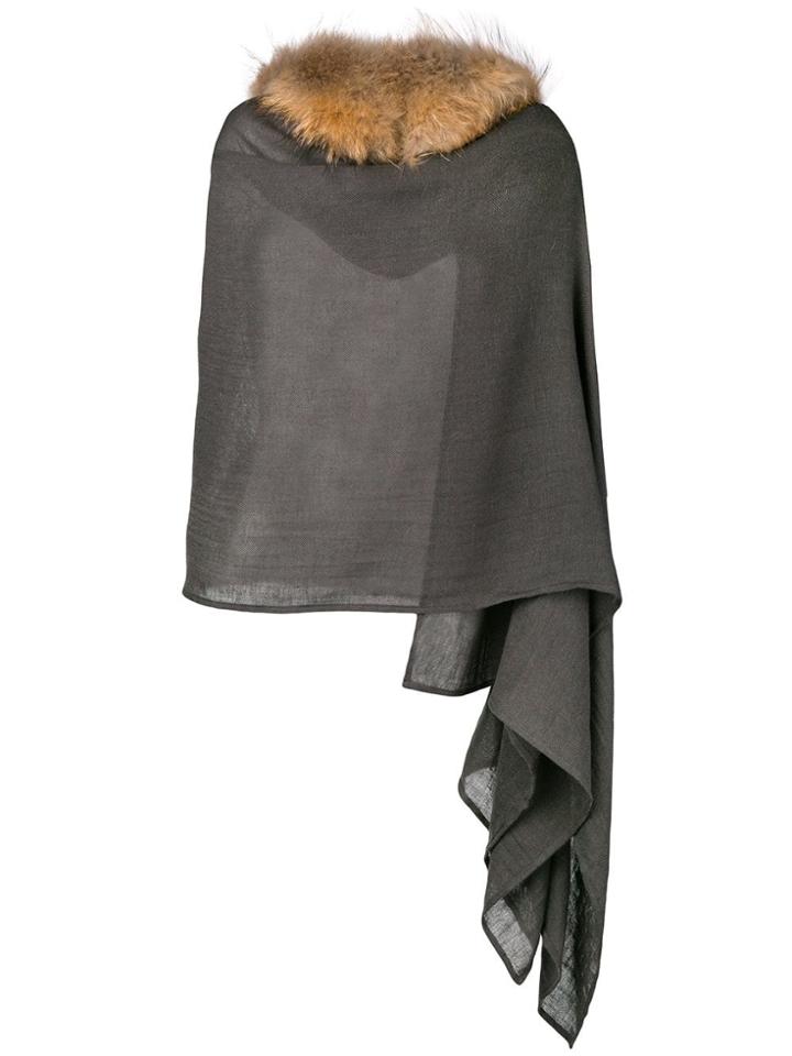 Charlotte Simone Raccoon Fur-lined Hooded Scarf - Grey