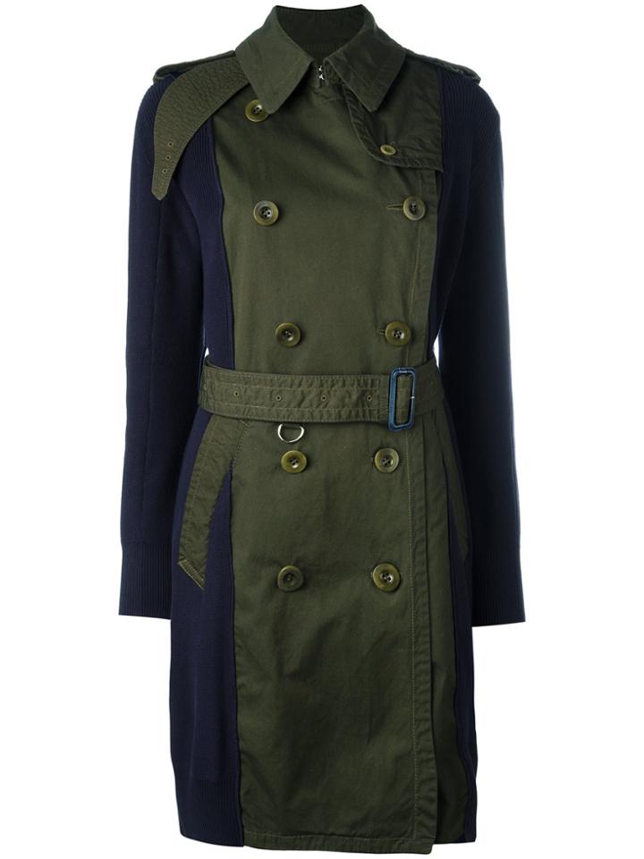 Sacai Contrast Sleeve Trench Coat - Blue