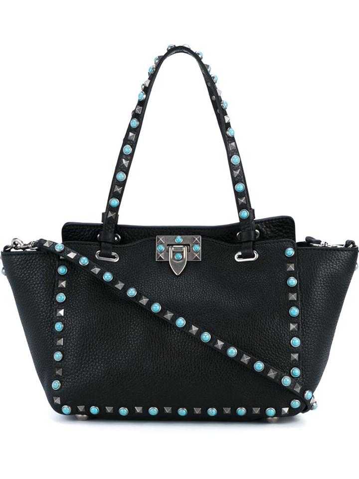 Valentino Small 'rockstud Rolling' Tote, Women's, Black