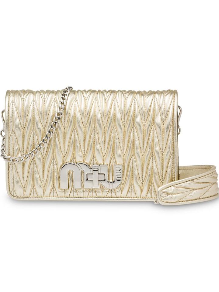 Miu Miu Délice Miu Logo Matelassé Bag - Metallic