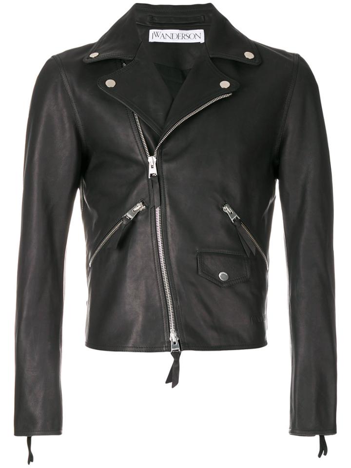 Jw Anderson Heart-patch Biker Jacket - Black