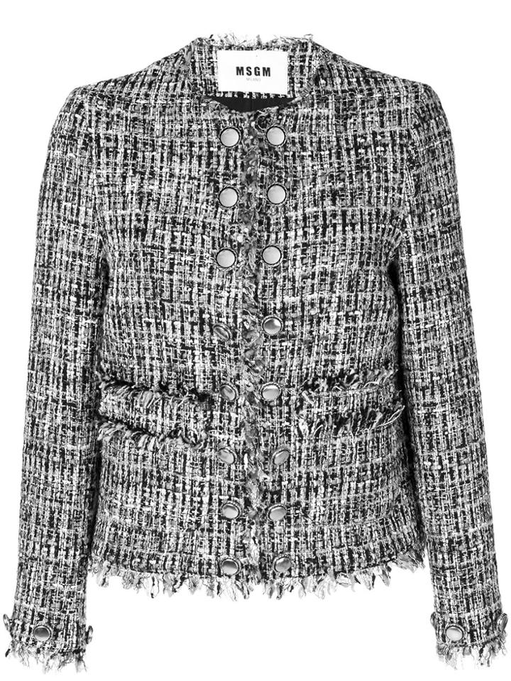Msgm Frayed Edge Fitted Jacket - Black