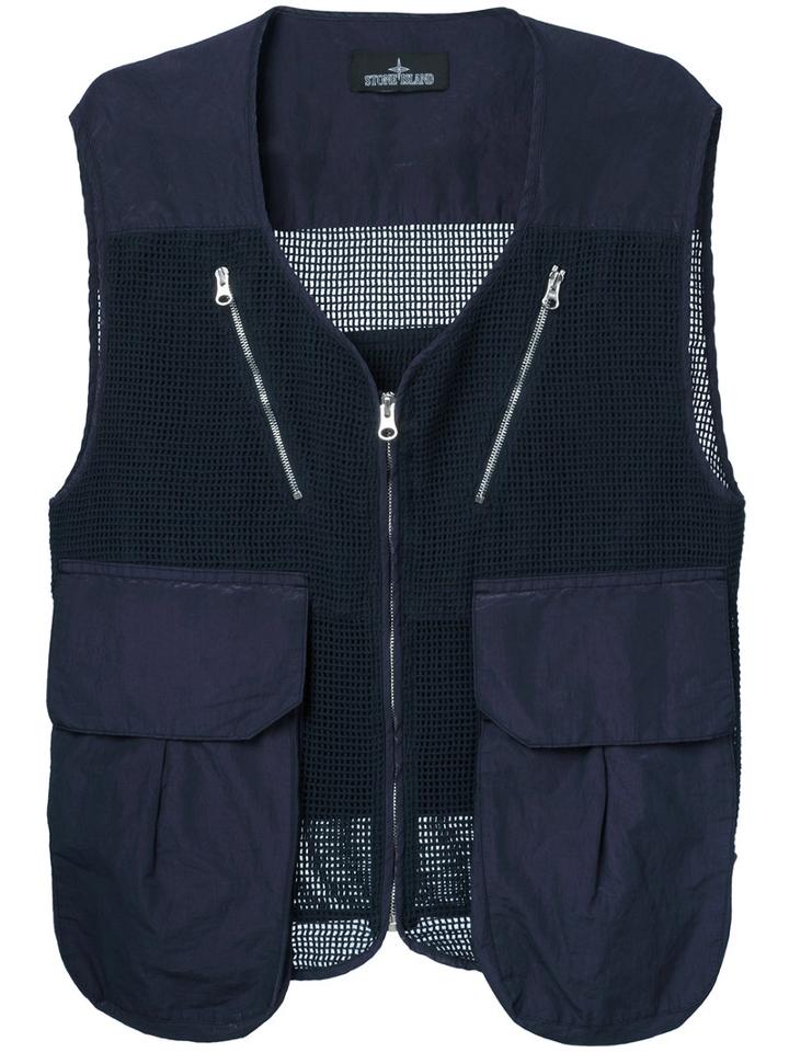 Stone Island Shadow Project - Cargo Pocket Mesh Waistcoat - Men - Cotton/polyester - M, Blue, Cotton/polyester