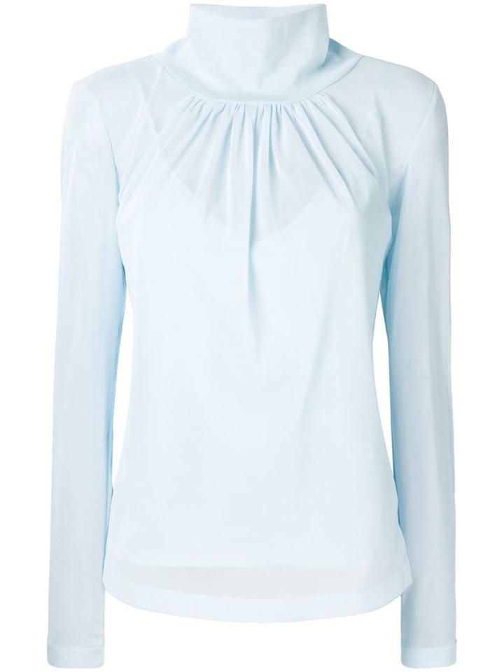 Victoria Beckham Gathered High Neck Top - Blue