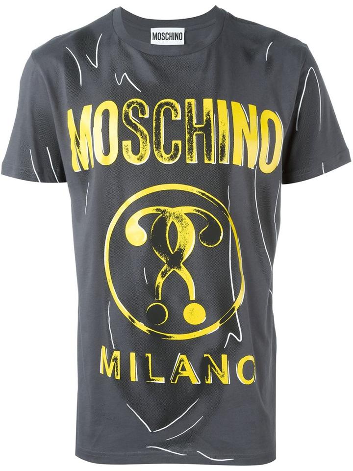 Moschino Trompe-l'ail Logo T-shirt, Men's, Size: 44, Grey, Cotton